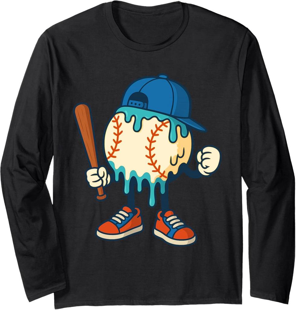 Cream Drip Baseball Sports Baseball Drip Long Sleeve Tshirt