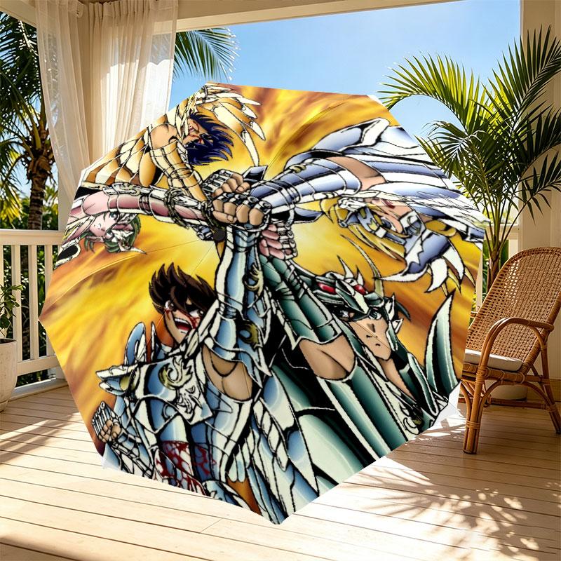 Saint Seiya Print Automatic Open Close Umbrella, Portable Foldable Umbrella, for Outdoor Commute Camping Trip, Ideal Birthday Gift