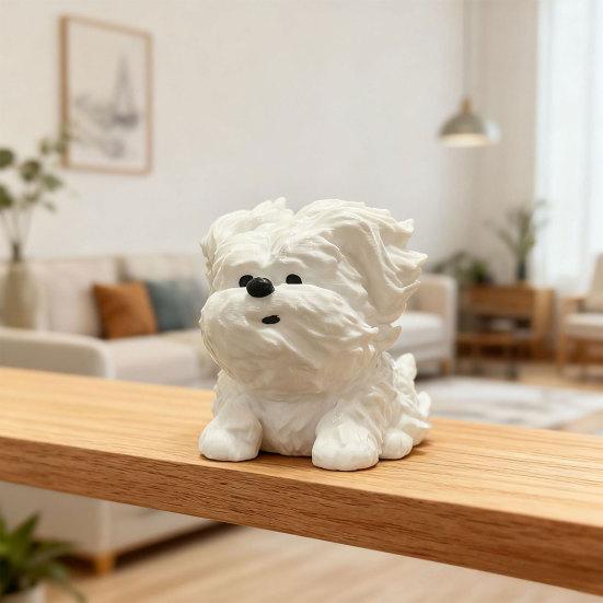 3D-печатная фигурка беспородного щенка, милая статуэтка собаки с лохматой шерстью, матовая белая мини-скульптура, забавный животный орнамент для офиса, дома