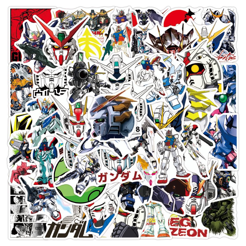 Gundam Sticker Set 50 Pieces Robot Action Figure Robot Sticker Pack Suitable for Laptop Bicycle Helmet Etc.