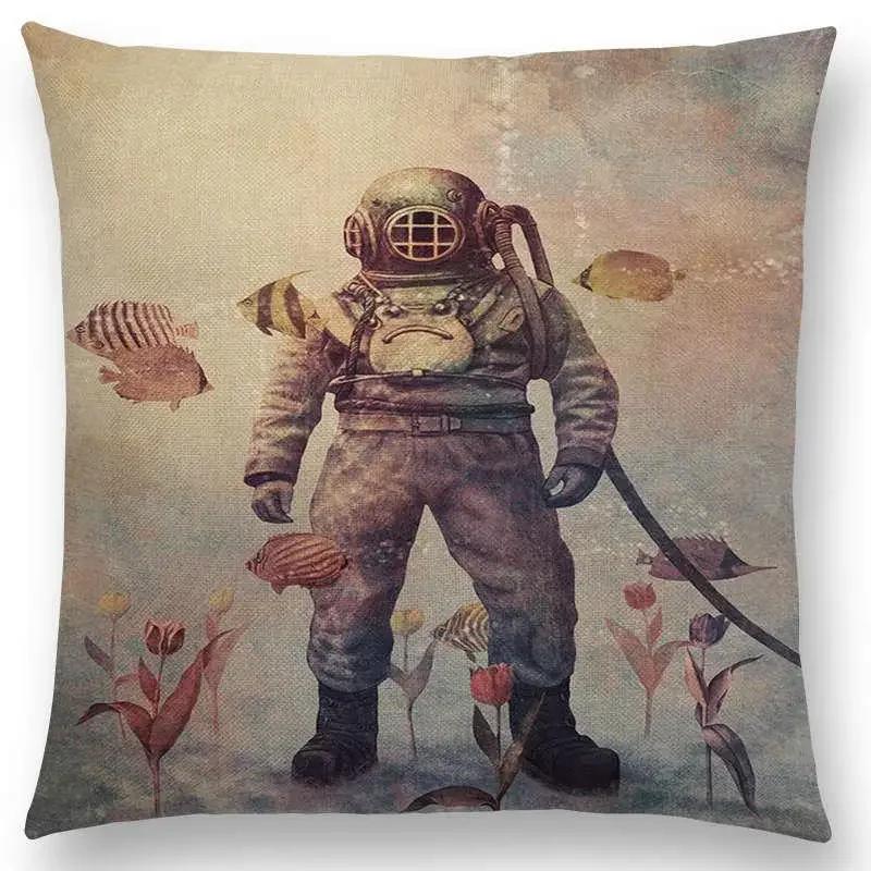 Новейшая Милая Маленькая Привидение Парусник Кит Океан Олень Медведь Дайвер Принты Наволочка Диванная Подушка