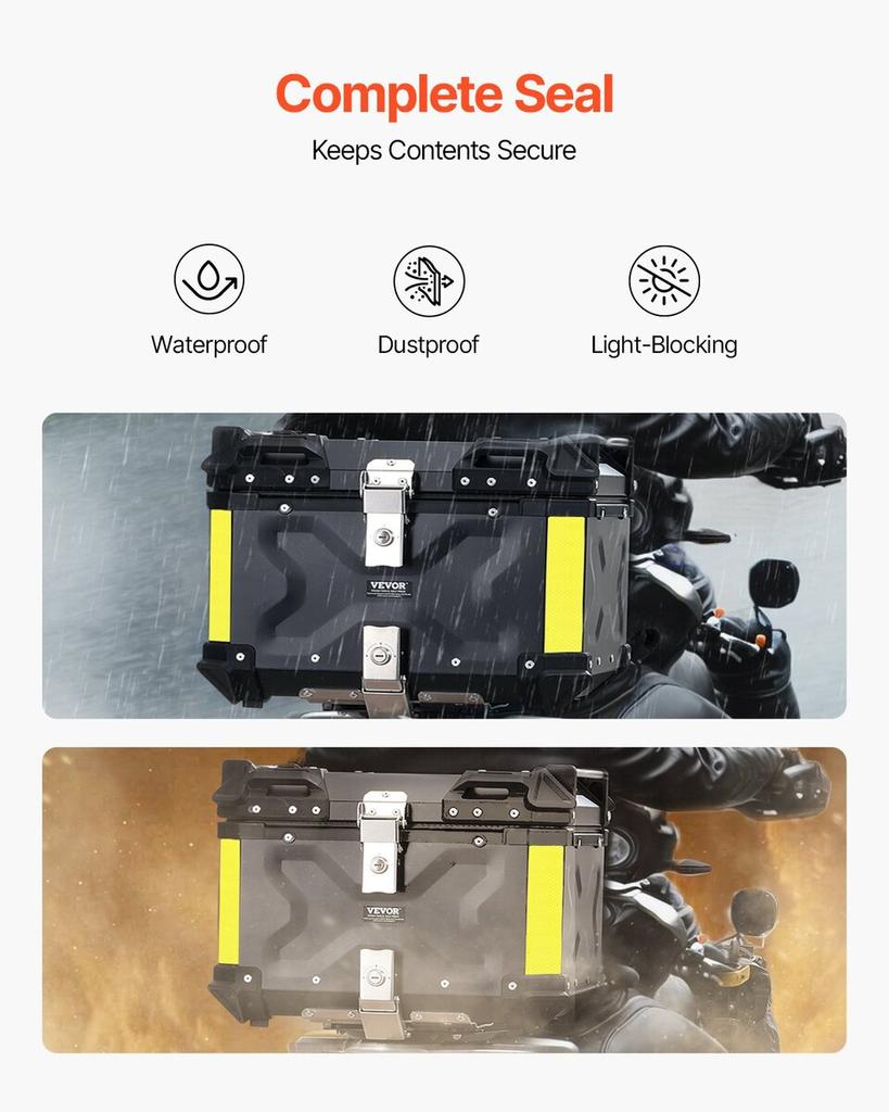 65L Motorcycle Top Case Universal Motorbike Tail Box with Leather Lining