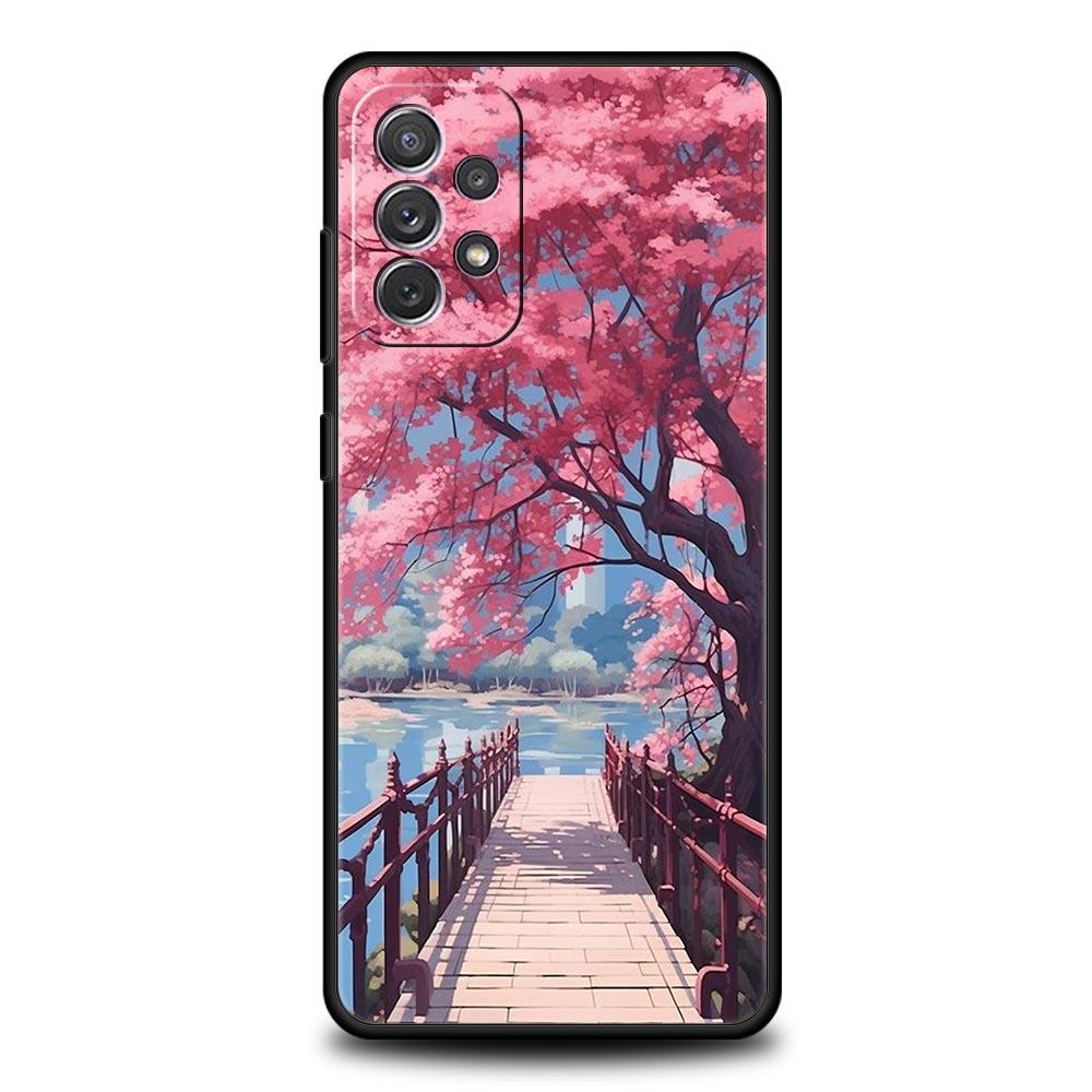Розовый чехол с цветами сакуры для Samsung Galaxy A17 A07 A55 A35 A25 A15 A05 A33 A31 A21s A13 A41 A73 A53 A51 A71
