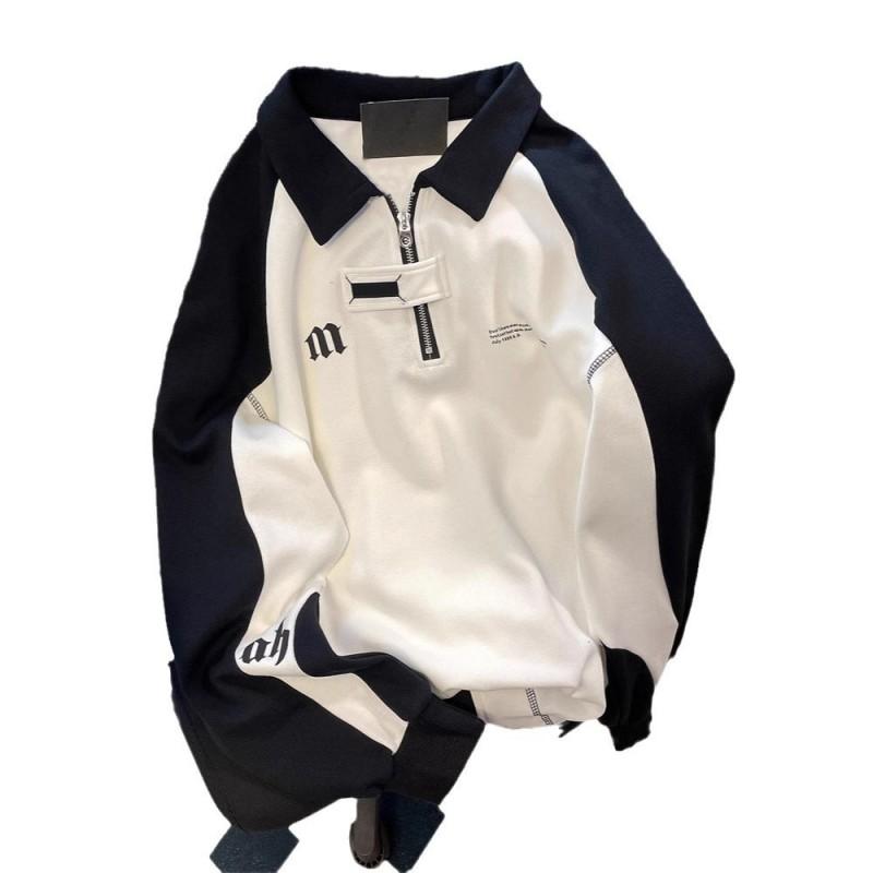 Womens Retro Collegiate Half-Zip Polo Sweatshirt Hip Hop Streetwear Color Block Top