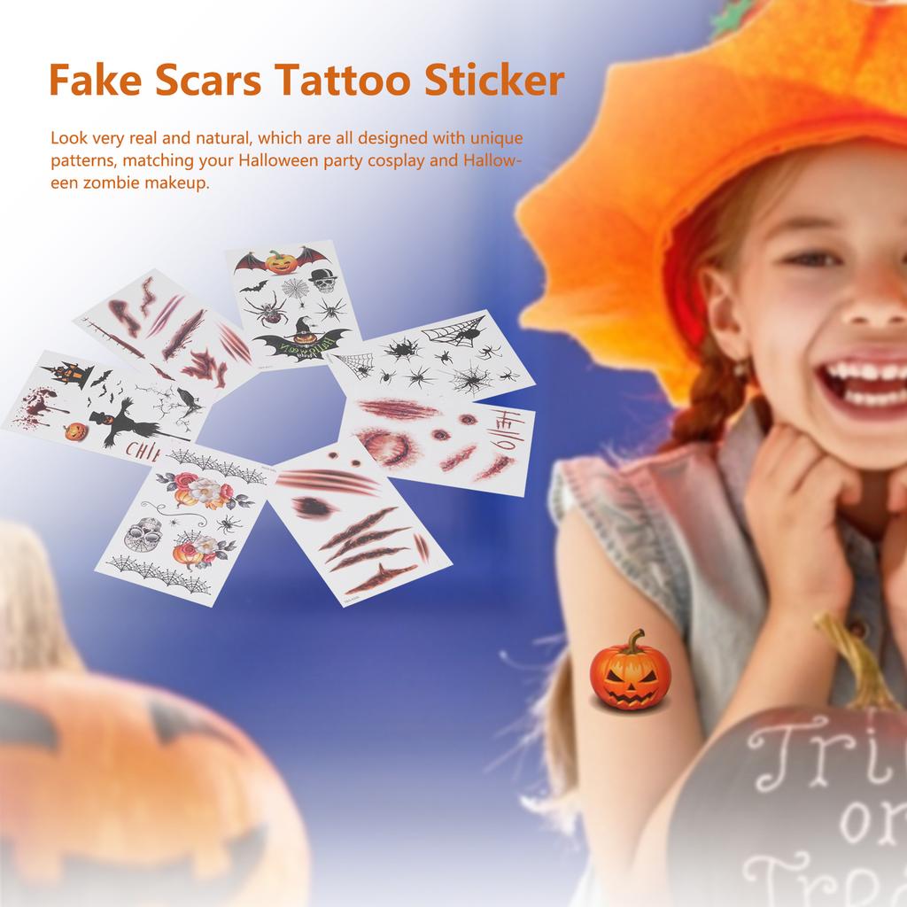 7pcs Fake Scars Tattoo Sticker Temporary Waterproof Zombie Makeup Tattoos for Halloween