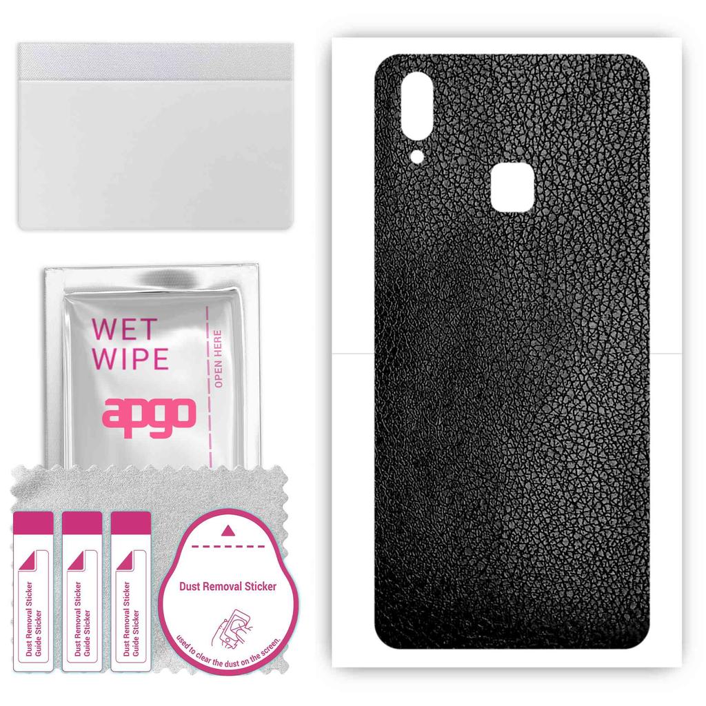 apgo Protective Skin Sticker for the Back Compatible with Vivo Y91, Wrap Film, Foil, Vinyl - Pattern Black Leather