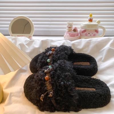 Интернет-знаменитость коричневые популярные пушистые тапочки женские осенне-зимние 2025 новые толстая подошва повседневные домашние пушистые хлопковые шлепанцы