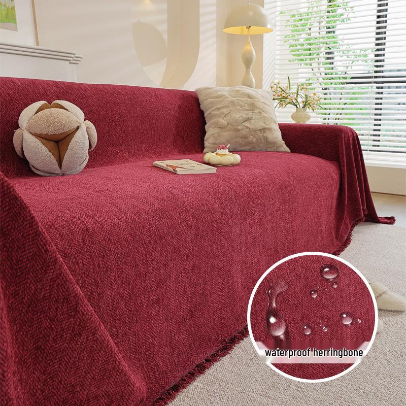 Современный минималистичный чехол на диван из шенилла в елочку, всесезонное нескользящее одеяло