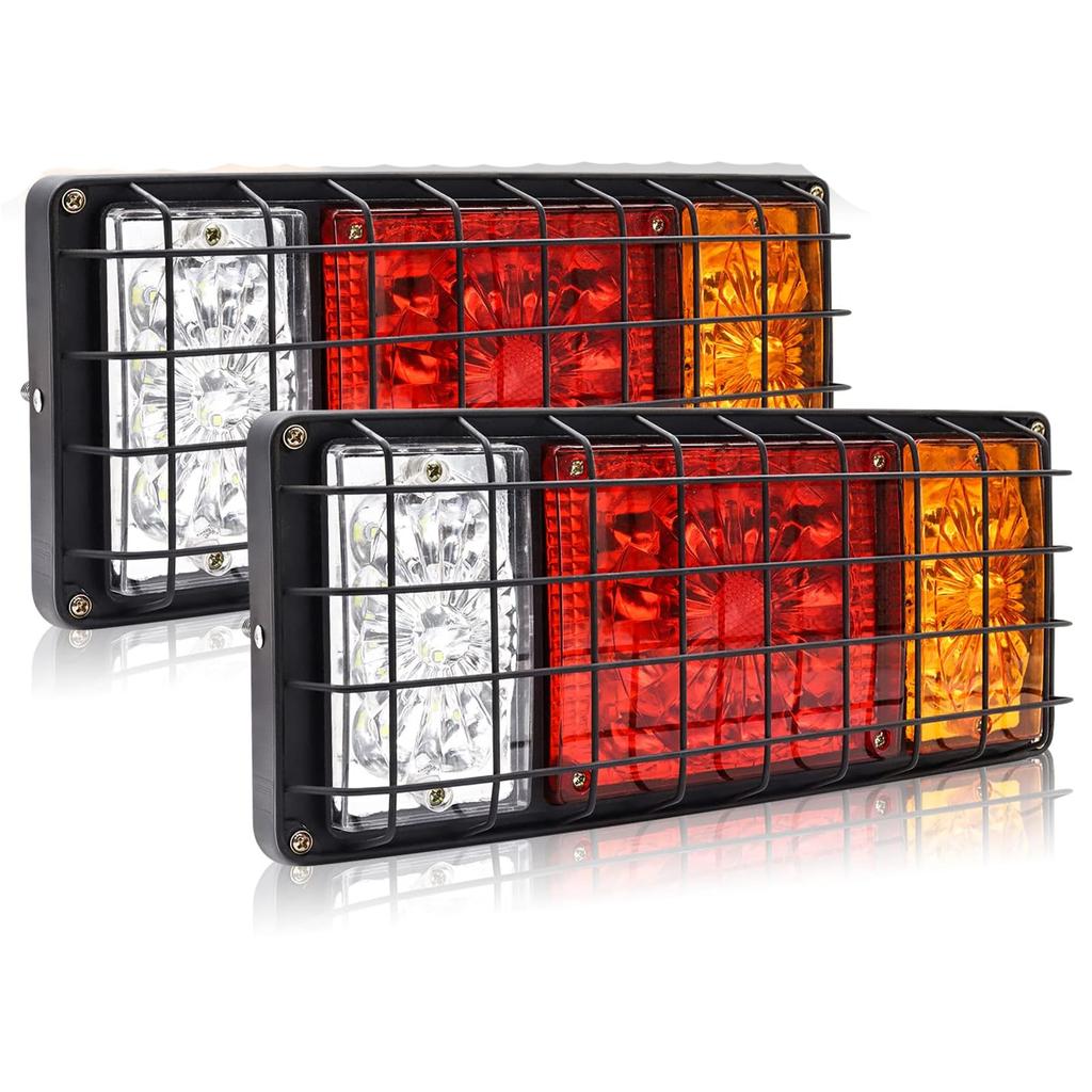 Ygmylandbb LED Trailer Truck Tail and Turn Signal Lights for Trailers and Universal with Iron Mesh Set of 2 Lights, Lamps, 12V, Brake, Reverse,