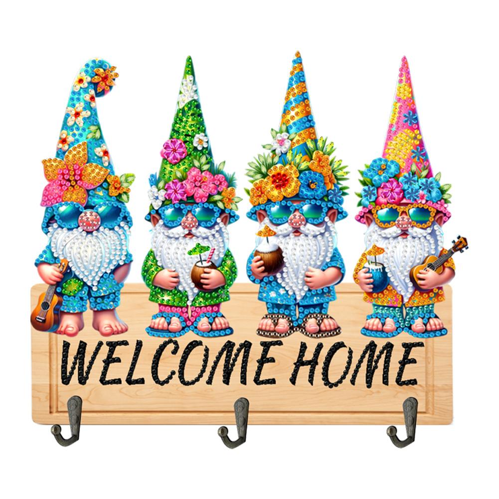 Wooden Diamond Art Hanging Hooks with 3 Hooks Rhinestone Painting Coat Hook Welcome Home Dog DIY Diamond Painting Art Hooks