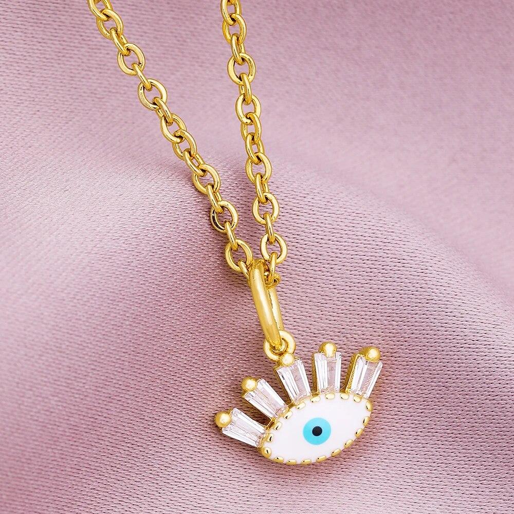 Турецкое ожерелье Lucky Evil Eye, женское 5 стилей, CZ Eyes, женский шарм, модная эмалированная цепочка из нержавеющей стали, ожерелье, ювелирное изделие, подарок