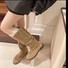 New Brown Knee High Suede Boots Women Round Toe Low Heel Over The Knee Boots Slouchy Ruched Knee High Boots Wide Calf