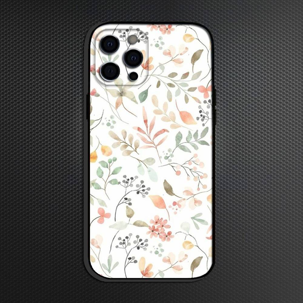 Маленький свежий акварельный цветочный узор Чехол для телефона Для iPhone 16,15,14,13,12,11 Plus,Pro Max, Других Мягкий Черный Чехол