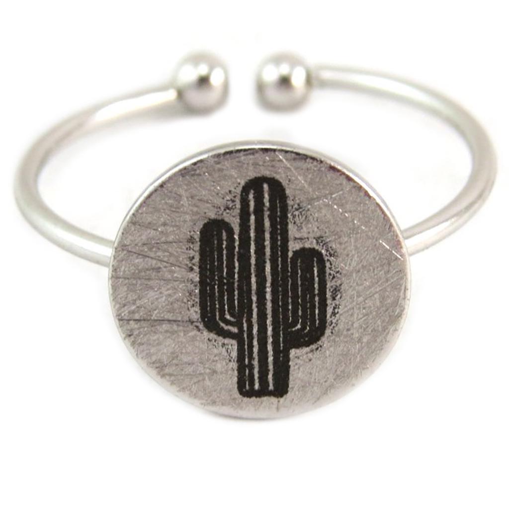 7bis [Q6227] - Silver 'Cactus' Handcrafted Ring - 11x11 Mm