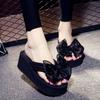 Fashion New Bow Flip-flops Women's Summer Versatile Seaside Vacation Beach Shoes Slope Heel Thick-soled Cool Slippers Outside