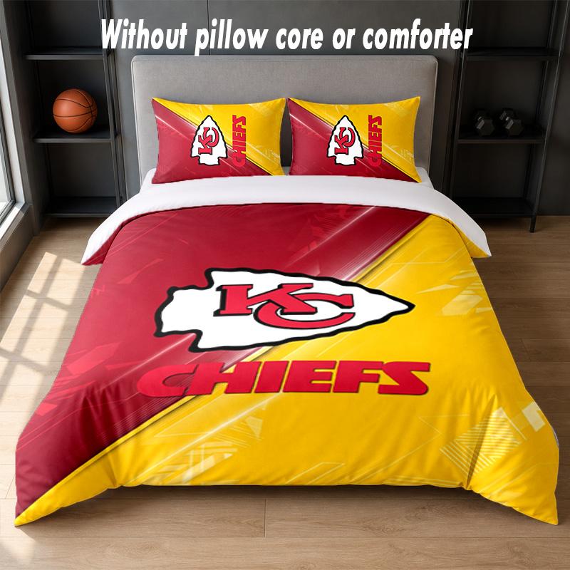 Kansas City Chiefs Design Bed Bedding Set 1 Duvet Cover + 2 Pillowcases Soft Breathable Household Bed Linens