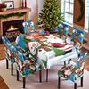 Christmas Santa Print Waterproof Polyester Tablecloth and Chair Covers Set for Dining Room