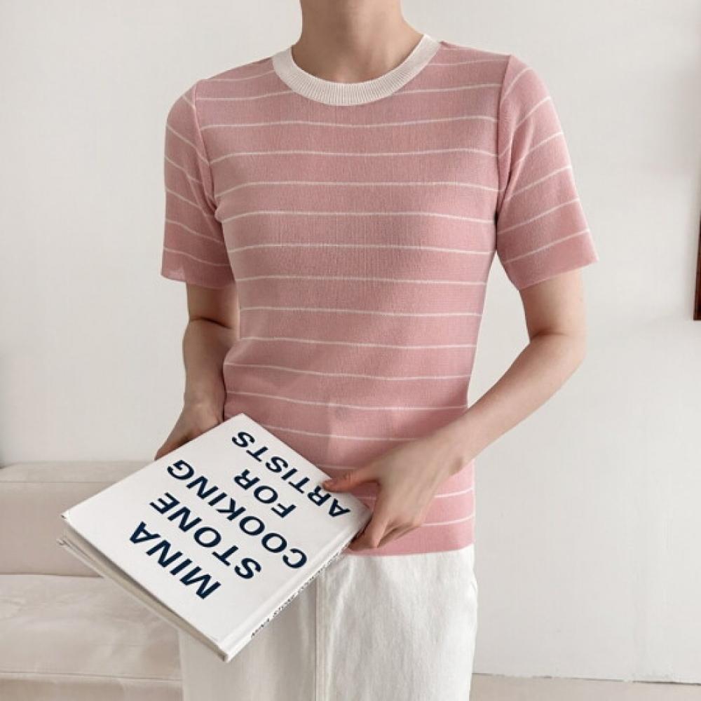 Shop Women S Summer Round Stripe Daily Short Sleeve Knit Top Pink 21dS Wkn 343
