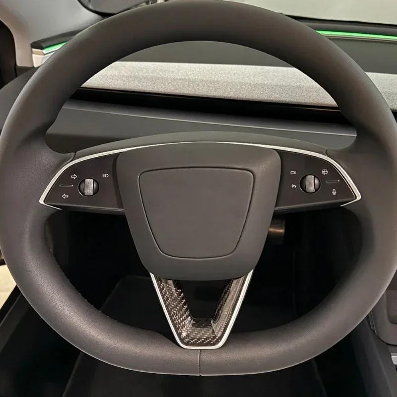 For Tesla Model Y Launch 2025 Real Carbon Fiber Steering Wheel Patch Decorative Sticker New Model3 Highland Modified Accessories