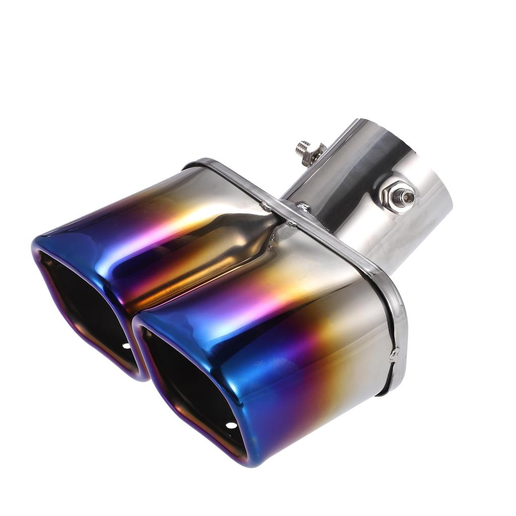 ABSOPRO Car Dual Exhaust End Curved 61mm 60x53mm 170mm Muffler Stainless Blue Frame Tailpipe, Inlet, Outlet, Length, Bolt-On Tip, Steel,