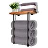 Bathroom Storage Rack Shower Caddy L-Shaped Design High Load Capacity Waterproof Metal Towel Rack Holder with Wooden Shelf