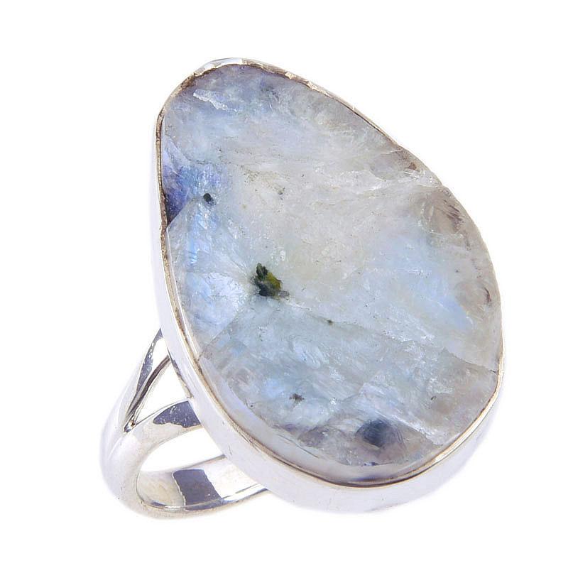 Кольцо из натурального радужного лунного камня ручной работы из чистого серебра 925 пробы, размер 9 Y0g43