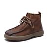 Johnature Retro Short Boots Women's Shoes Genuine Leather Round Toe Lace-up Versatile Flat Ankle Boots