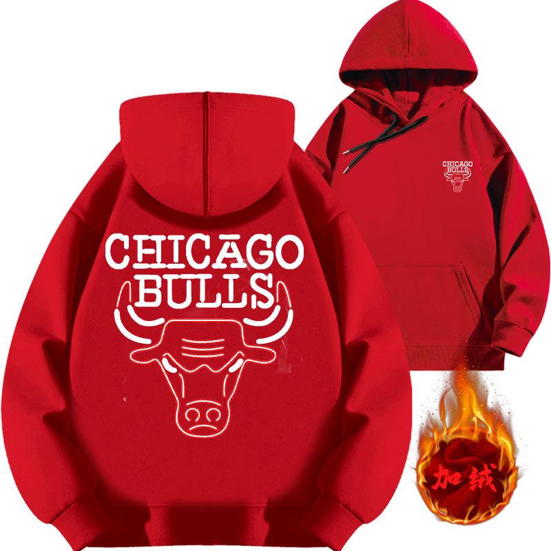 Свитшот с капюшоном и принтом букв Bulls BULLS Модный Свободный Осенняя одежда Баскетбольный Флис Утепленный Топ