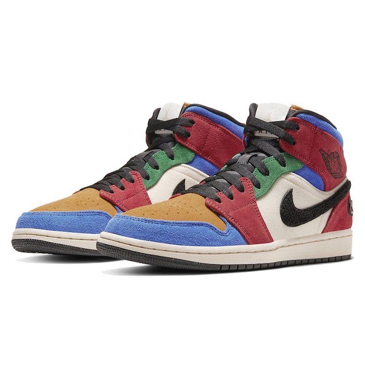 Синий Мужские кроссовки The Great x Air Jordan 1 Mid Fearless, разноцветные, муслиновые, красного цвета, CU2805-100