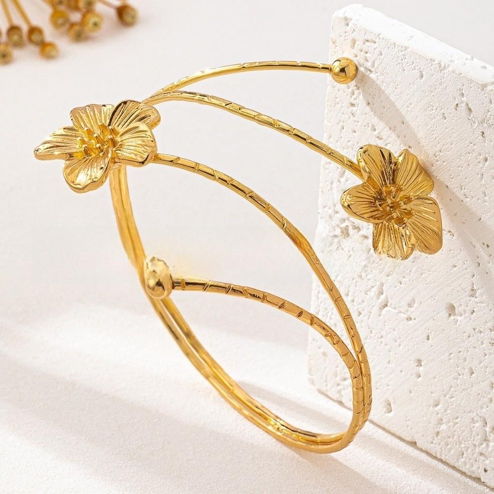 Metal Flower Open Cuff Bracelets Adjustable Floral Cuff Bracelet Open Arm Bracelets Party Jewelry