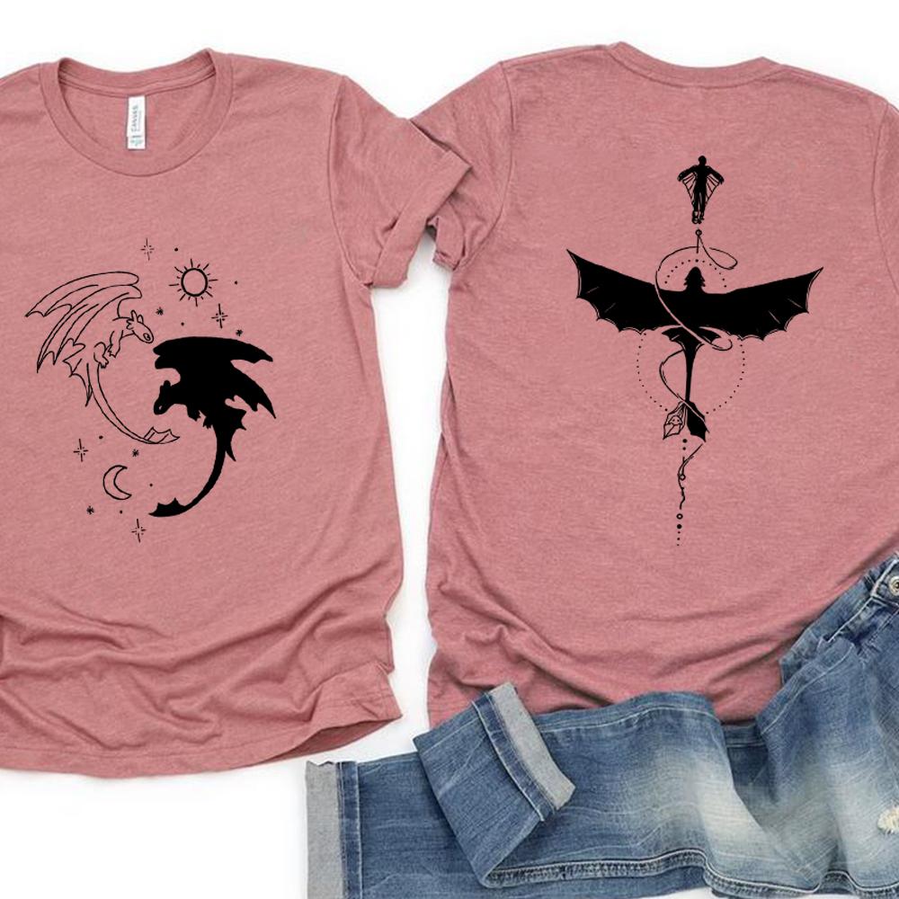 Two Sided Toothless Dragon Botanical Tshirt Dragon Movie T-Shirt Dragon Graphic Shirt Men Women Short Sleeves Tees Tops