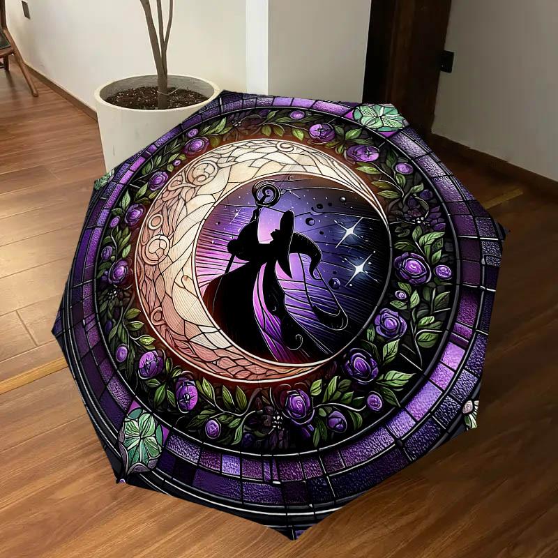 1PC Moon Witch Umbrella-8-Rib Reinforced, Automatic Open, Lightweight & Durable, Cute Fashion Accessory for Outdoor-W9236