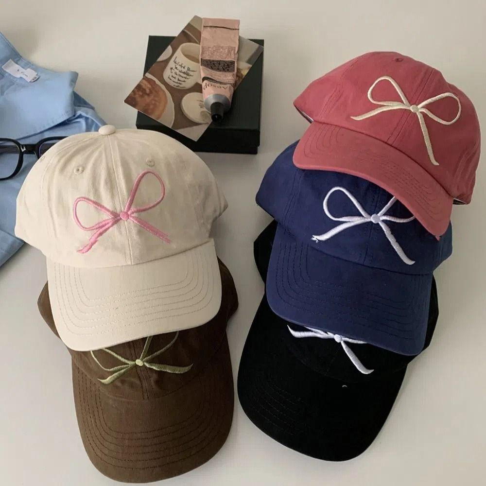 Хлопковая вышитая шляпа с бантом в корейском стиле для женщин, модная бейсболка с бантом для девочек