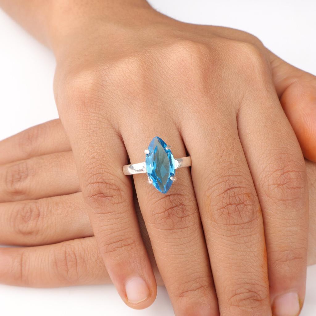 Швейцарский голубой топаз драгоценный камень 925 стерлинговое серебро ювелирные изделия ручной работы дизайнерское кольцо RR-65-3