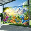 Vibrant Dinosaur World Backdrop Kids Jungle Landscape with Rainbow Photo Booth Background Banner for Party Decoration