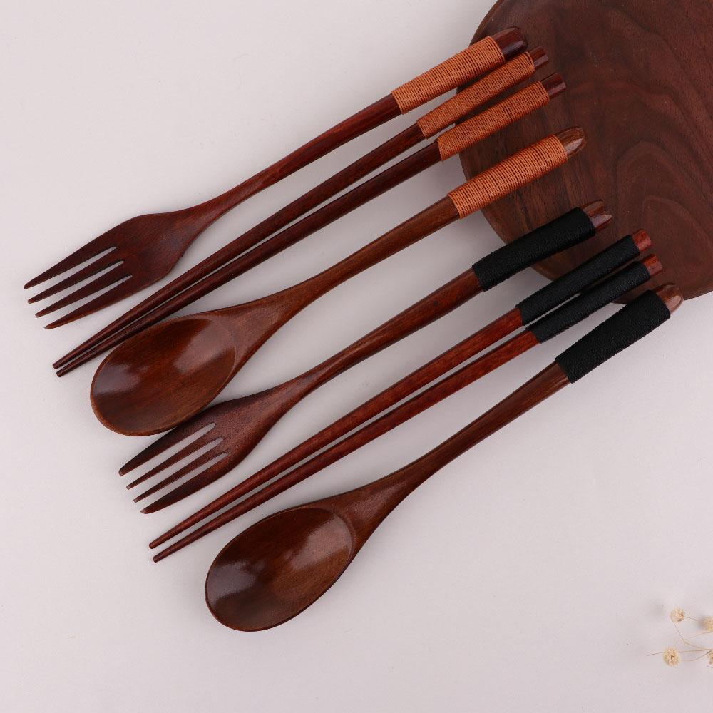 Dinner Kit Wooden Dinnerware Home Tableware Fork Chopsticks Spoon Set Cutlery Utensils Sets