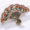 Crystal Fan Brooch Pin Vintage Gold Tone Rhinestone Brooches Wedding Jewelry