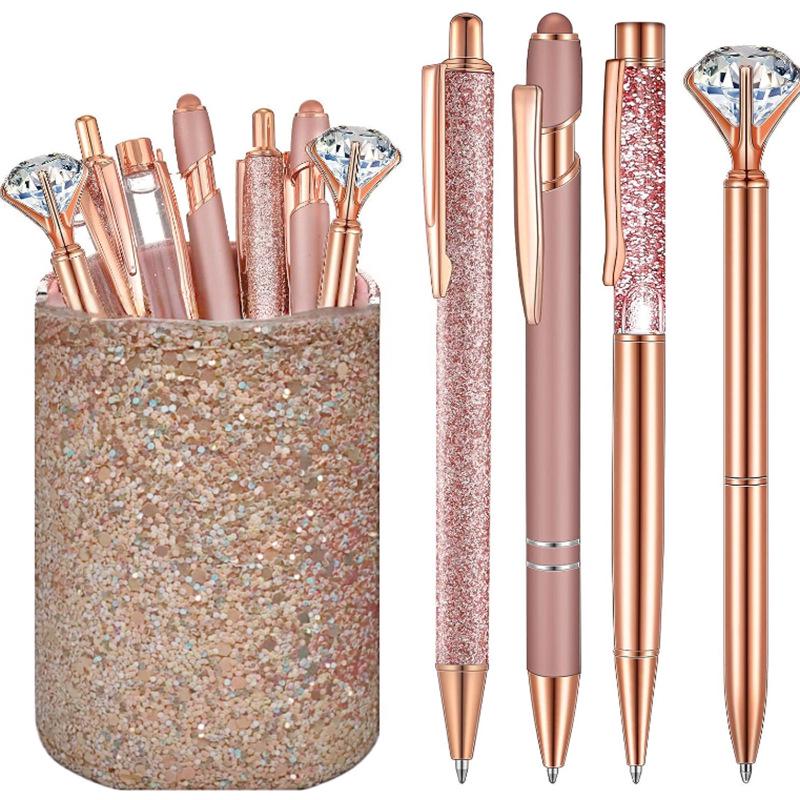 Набор ручек Crown Glitter (шариковая и роллерная) - Милый мультяшный дизайн для офиса и подарков