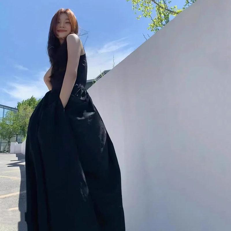 Strapless Dress Long Black Women Fashion Slim Sleeveless Oneck High Waist Dresses Female Spring Summer Party Vestidos