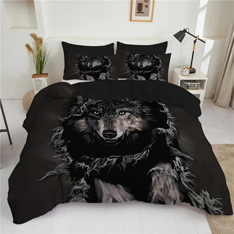 White Wolf digital printing duvet cover kit supply 3D bedding quilt cover pillowcase three-piece set