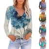 Women's Casual V-Neck Gradient Print Loose T-Shirt Pullover Long Sleeve