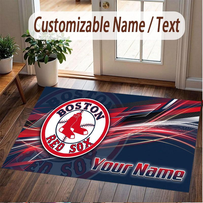 Custom Rug Boston Red Sox Pattern Print Name Text Soft Non‑Slip Floor Carpet for Home Indoor Decoration