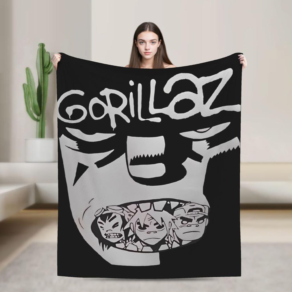 Music Band Gorillaz Crew Flannel Blanket Soft Throw Blanket for Outdoor Airplane Travel Fashion Bedspread Sofa Bed Cover