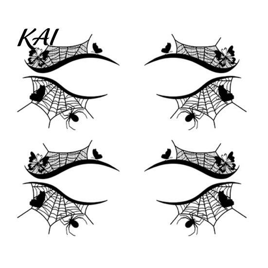 Non Residue Face Stickers 2 Pairs Halloween Eye Tattoo Stickers, Waterproof Temporary Decals with Water Transfer Skin Pumpkin Bat Spider Web,