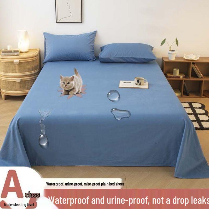 Stain-Proof Waterproof Bed Sheet & Pillowcase Set - Single Piece, Universal for All Seasons, Ideal for Students, Babies & Pets