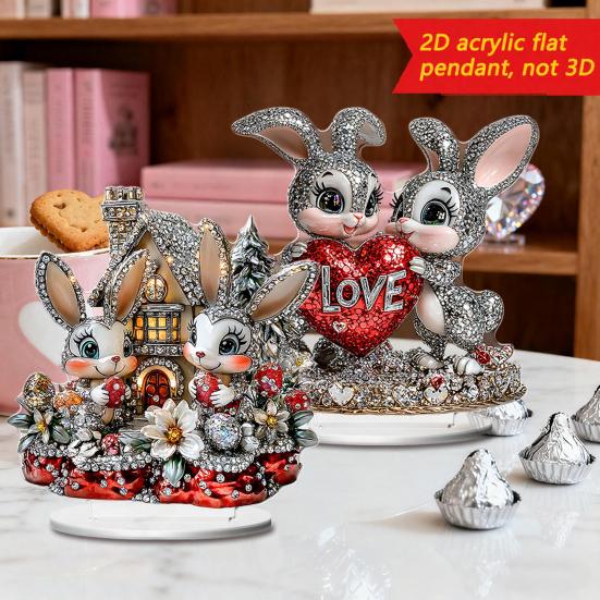Easter Bunny Acrylic Table Sign 2D Flat Colorful Eggs Rabbit Decoration Home Living Room Valentine's Day