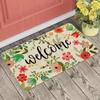 Large Floral Doormat Rug Bohemian Flower and Leaf Welcome Outdoor Doormat Non-Slip Rubber Backing Entrance Seasonal Indoor Front Kitchen Decoration