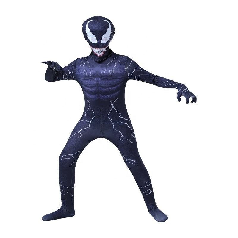 Kids Venom Lightning Superhero Costume Set - 120cm Navy Blue Premium Lycra 3D Fabric, Ages 4-5, with Mask