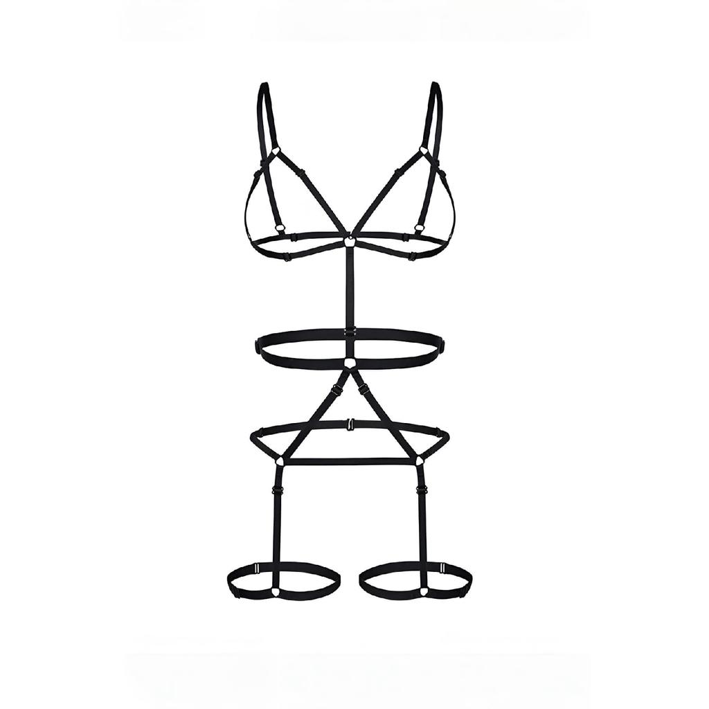 Сексуальная обвязка тела с подвязками и кожаной сумкой с вашим именем