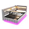 Multifunctional Upholstered Sofa Bed 90 × 200 cm, Hydraulic Storage, Wood Shelf, LED Strip, Socket, USB/Type-C Charging, Velvet Fabric Light Grey